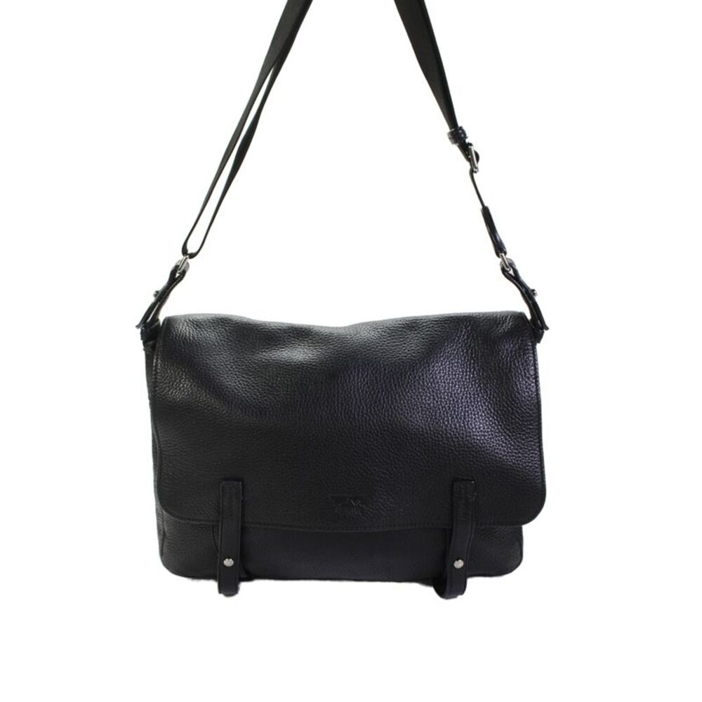 Tumi Womens Pebbled Leather Messenger Shoulder Handbag Black